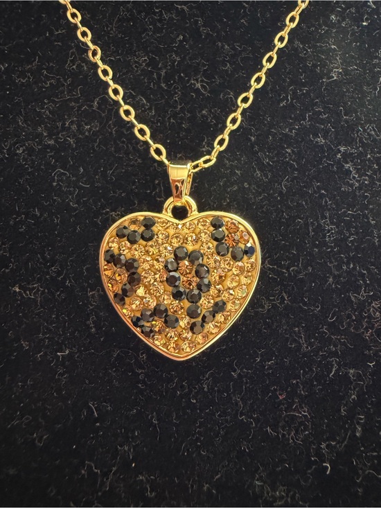 Jewelry - Gold Heart Pendant Necklace with Black Accent Stones - Unbranded